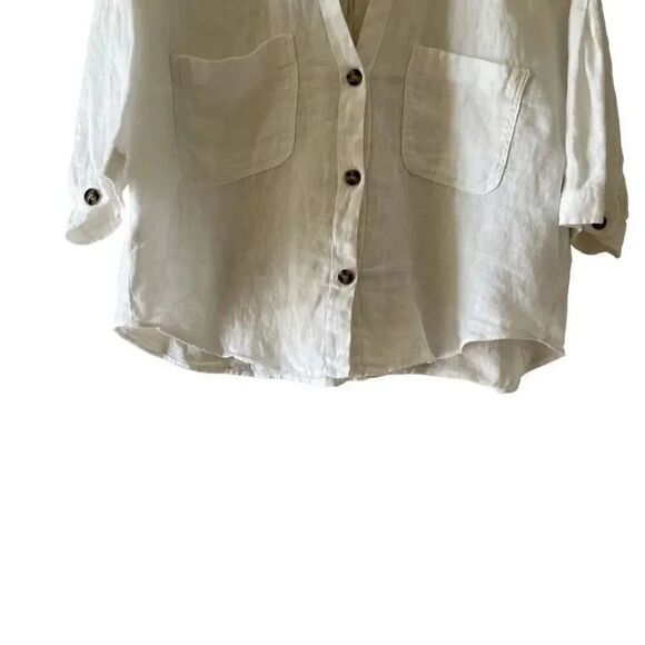 ZARA White Linen Blend Crop Button Up Shirt Boxy Minimalist Bohemian SZ L #1675 - Picture 5 of 14